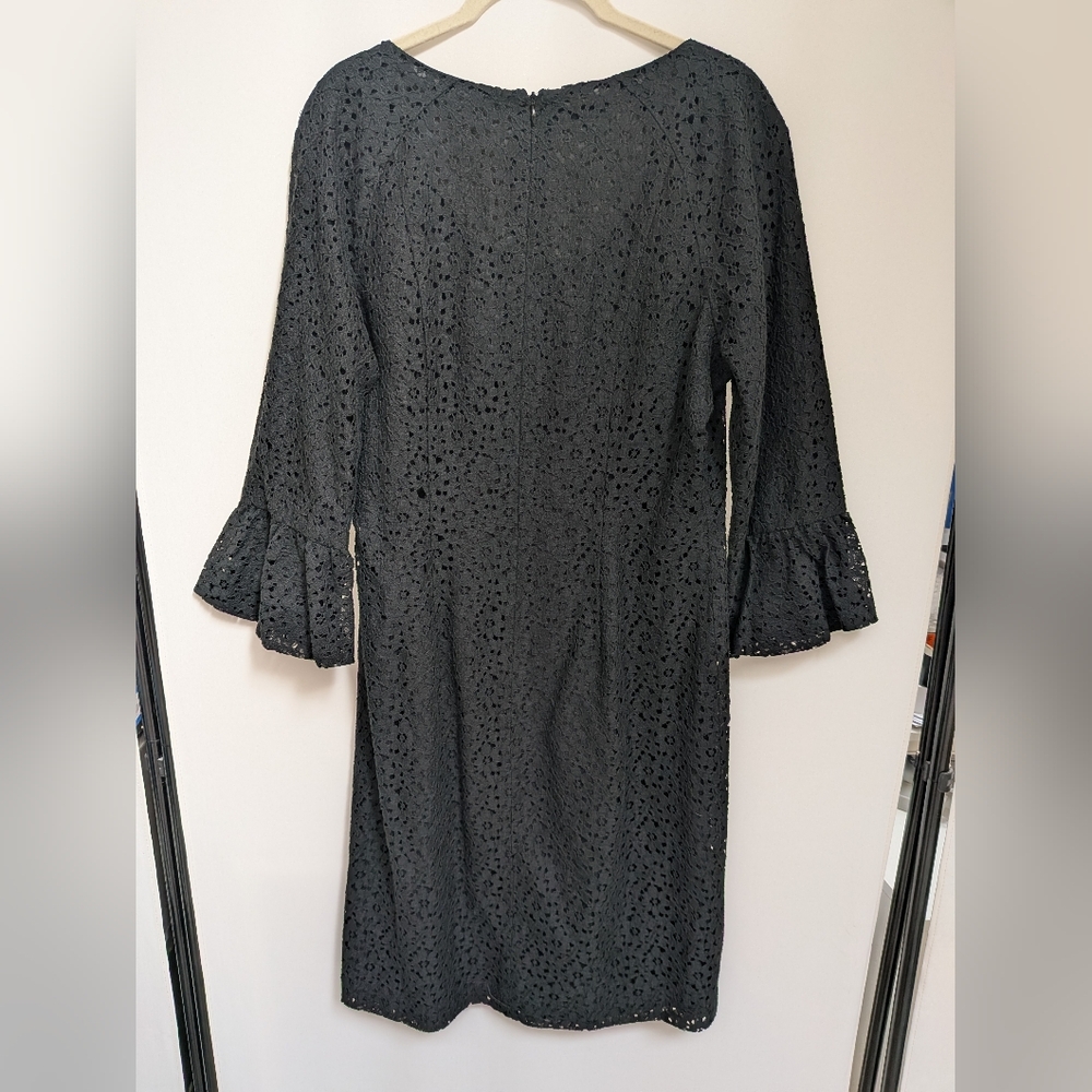 Pendleton Black Floral Lace Eyelet Bell Sleeve Shift Dress Size 12 - Picture 10 of 14